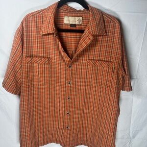Prana Short Sleeve Button Front Casual Shirt. Burnt Orange‎ Check, Men's Size L.